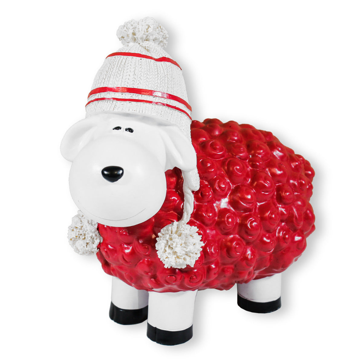 Buntes Deko Schaf rot mit Mütze Gartenfigur Schaf Dekofigur Schaf lustige Schafe