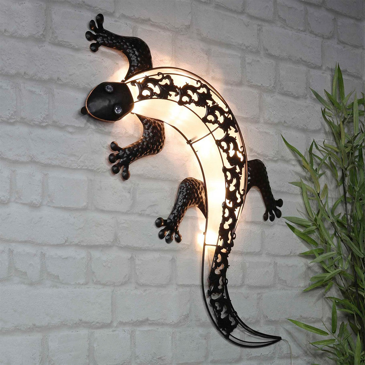 Solar LED Wandlicht Gecko mit 10 LED's Wandleuchte Deko Gecko Balkon Deko Licht
