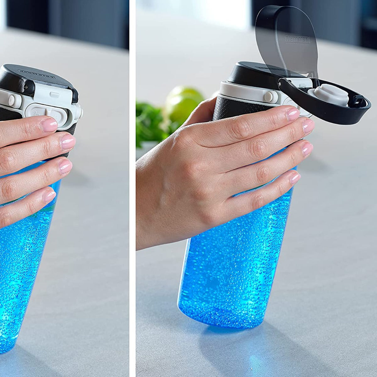 Leifheit Trinkflasche Flip 550ml Tritan blau mit Filter für Fruchteinsatz bruchsichere Tritanflasche